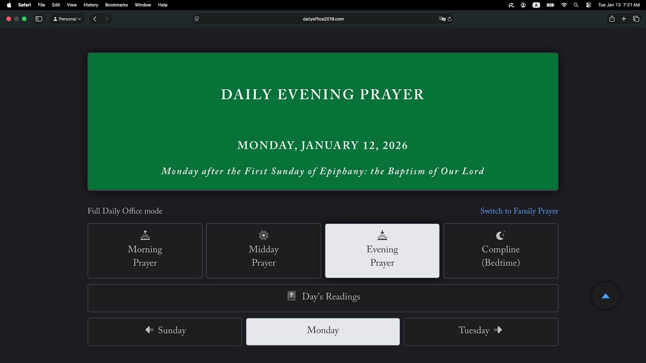 Evening Prayer, Monday 12 January 2026, BCP 2019: Psalm 33, Jeremiah 11, 1 Thessalonians 4:13-5:11