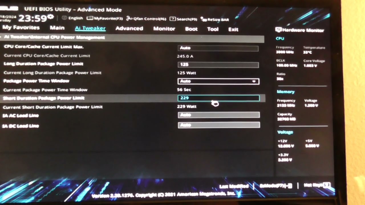 Asus Prime H470M-Plus Motherboard PL1 and PL2 Settings