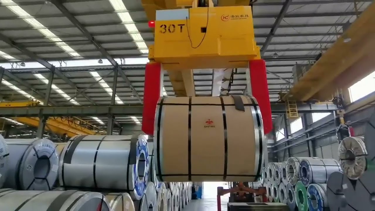 Double Girder Overhead Crane with Motorized Coil Grab 30 Ton - Overhead Coil Handling Crane