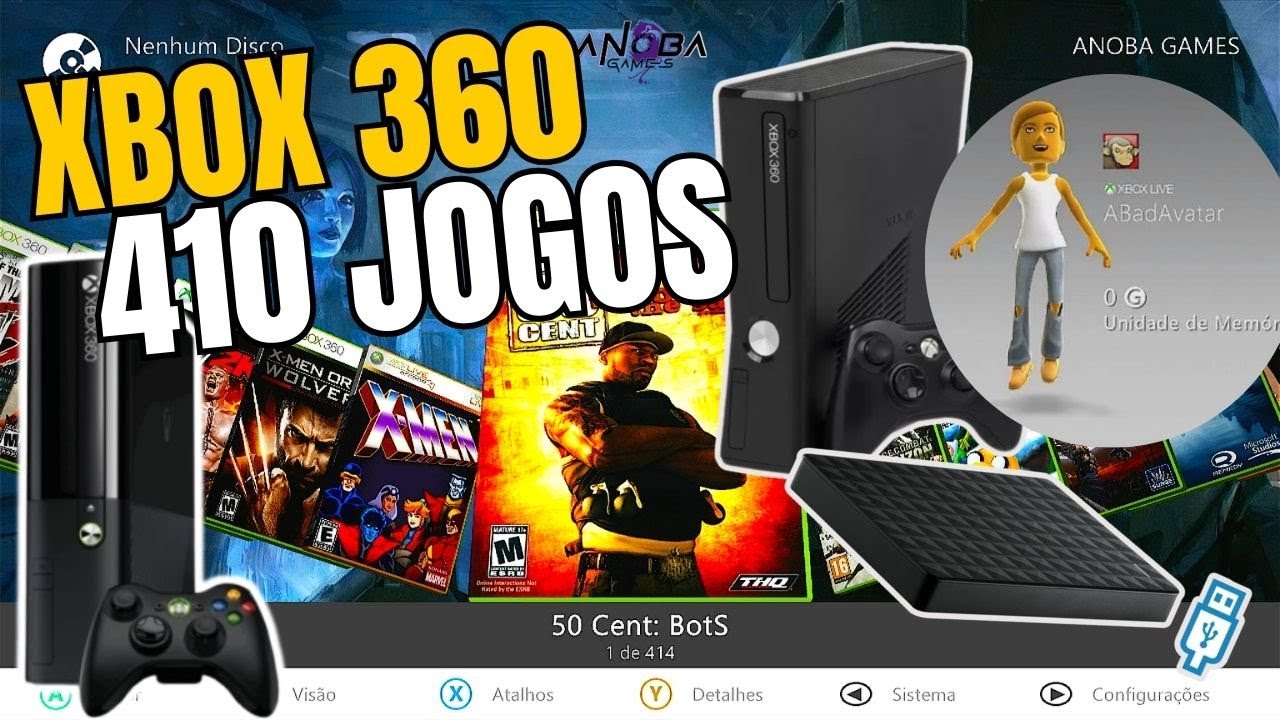 HD Lotado para Xbox 360 (2TB) com 410 Jogos | Roda em Console Bloqueado, LT, 2015 e RGH!