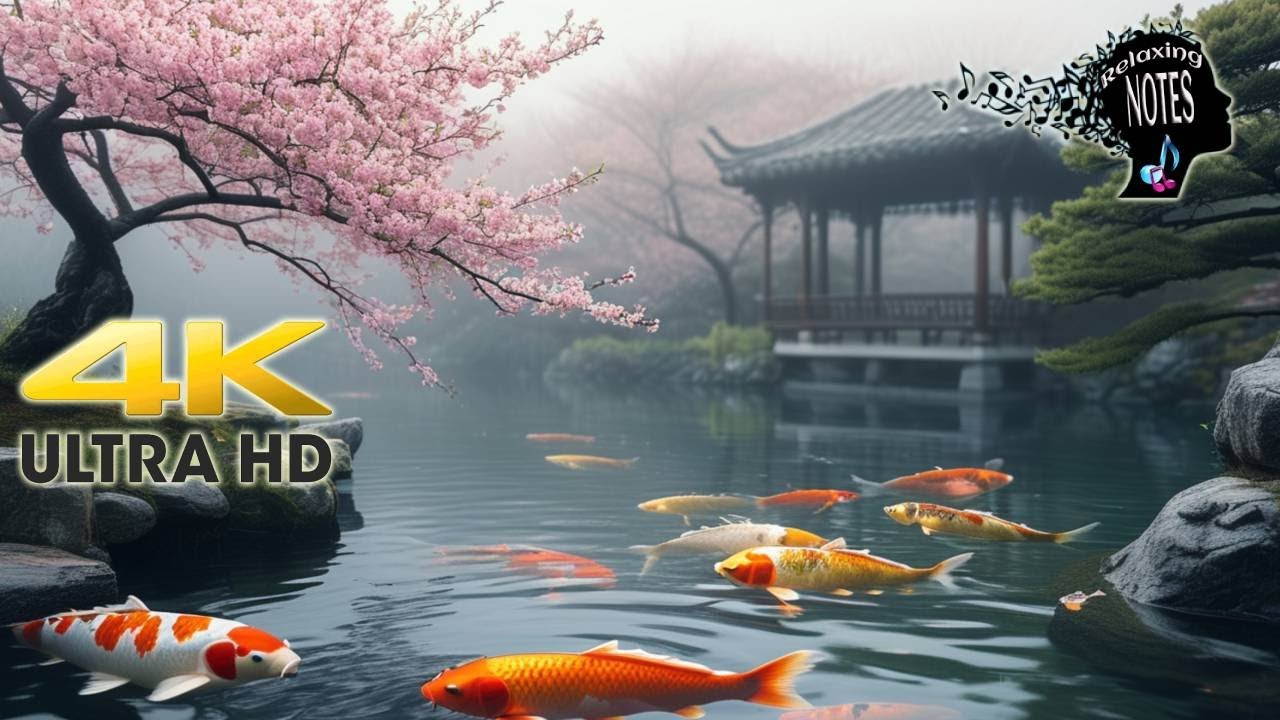 4K Relaxing Japanese Koi Fish Meditation - Music for Stress Relief and Deep Relaxation #asmr
