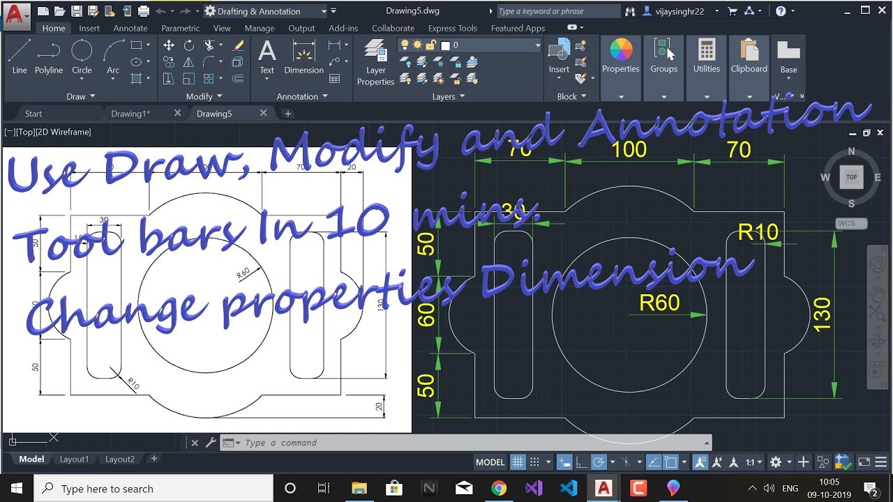 Autocad tutorial for beginners || Learn basic about Draw and Modify Tool bar || 2020 || 2019