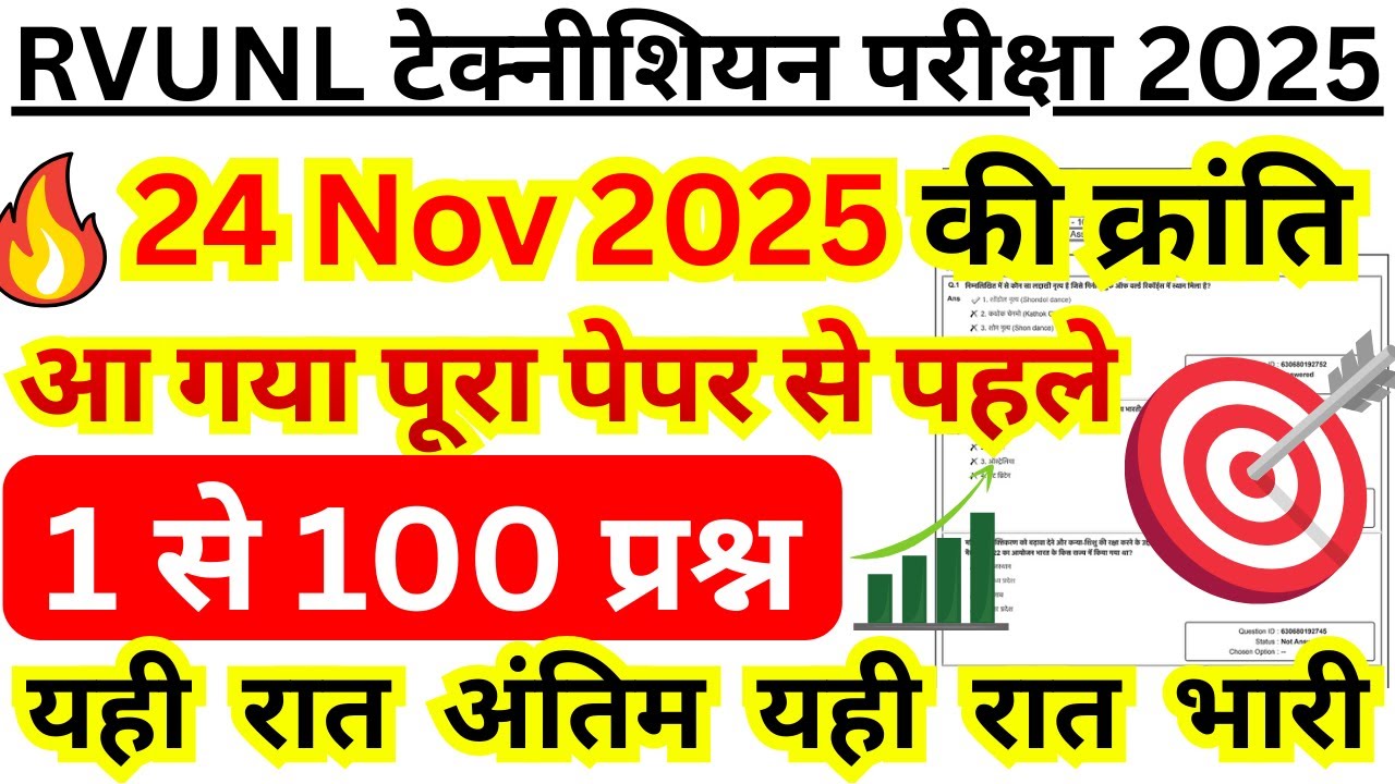 RVUNL Technician 24 November Solved Paper 2025 | RVUNL Technician Previous Year Question Paper