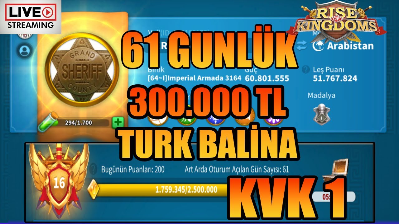 300,000 TL PARA HARCAYAN O TÜRK BALİNA HESABINA-KVK 1 TURKLER KAZANIR - RİSE OF KİNGDOMS