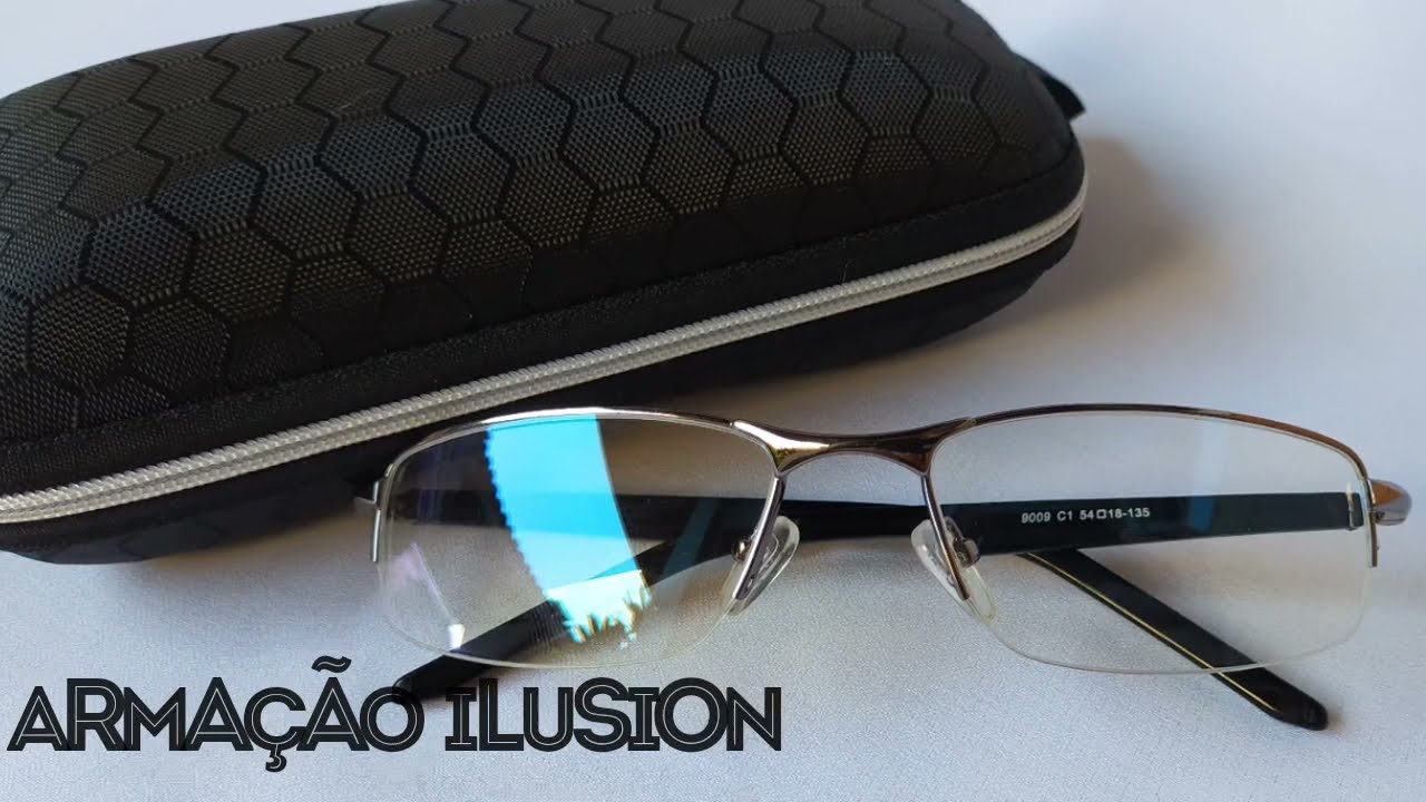 Arma&ccedil;&atilde;o &oacute;culos de grau Ilusion grafite met&aacute;lico fio de nylon com haste preta e friso verde masculino