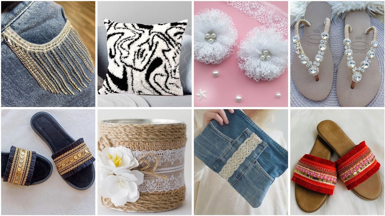 أفكار 💡عندك خيوط او قماش اصنعي ديكورات و منظمات وجددي احذية وملابس قديمة #diy#craft