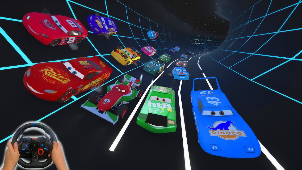 Race in The Tube All Cars Lightning McQueen VS The King Francesco Bernoulli Chick Hicks & Friends