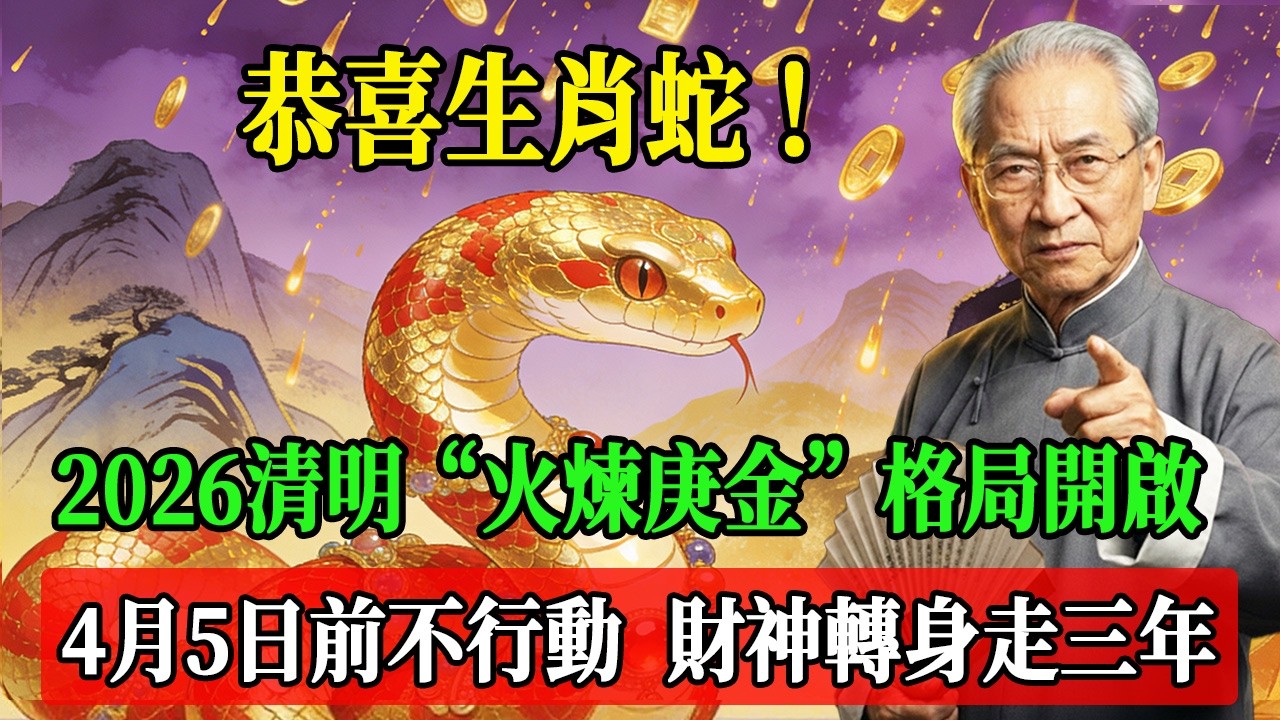 恭喜生肖蛇！2026年清明節“火煉庚金”格局開啟，4月5日前不行動，財神轉身走三年！#南懷瑾  #國學 #易經 #開運 #招財#風水 #2026運勢#屬相#生肖運勢#生肖命理