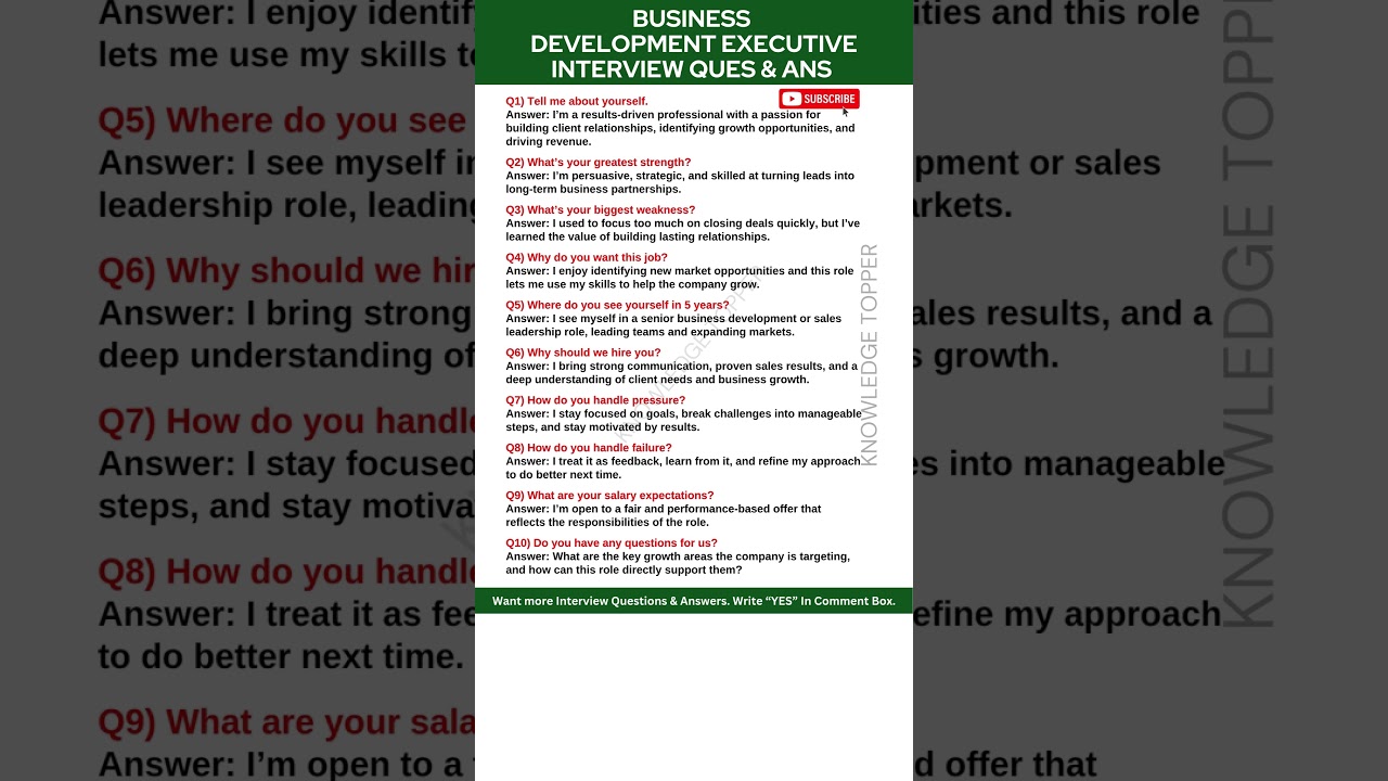 Business Development Executive Interview Questions and Answers