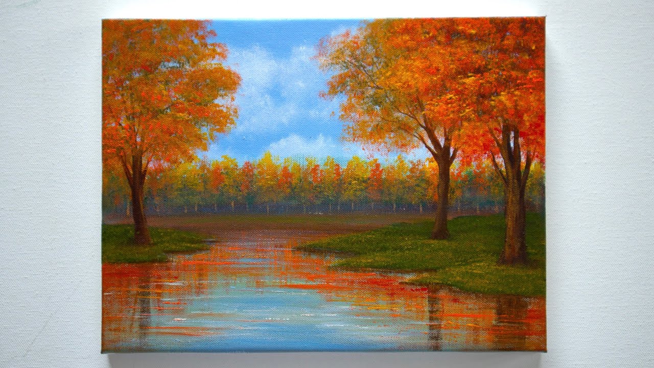 Autumn Lake Painting | Autumn Landscape Painting | Acrylic Painting