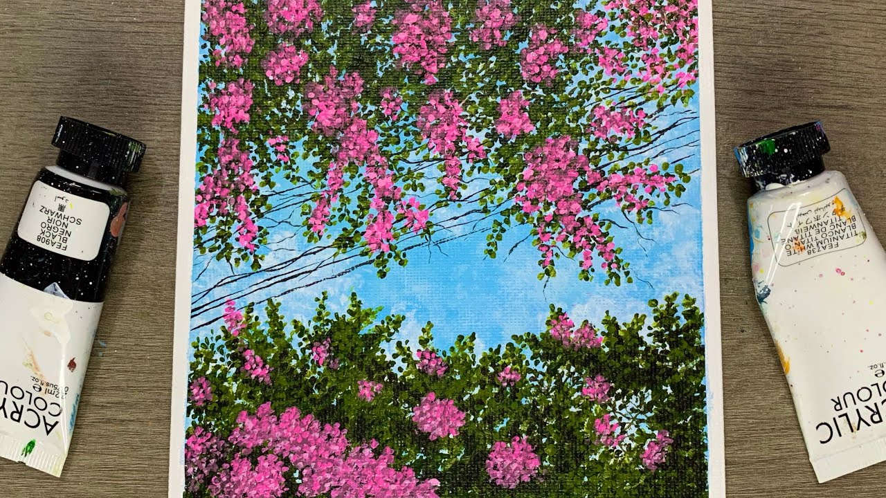 Painting Cherry Blossom on Canvas / Acrylic Painting for Beginners