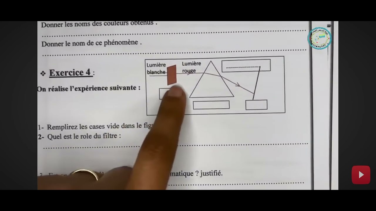 La couleur la dispersion de la lumière des exercices partie 1