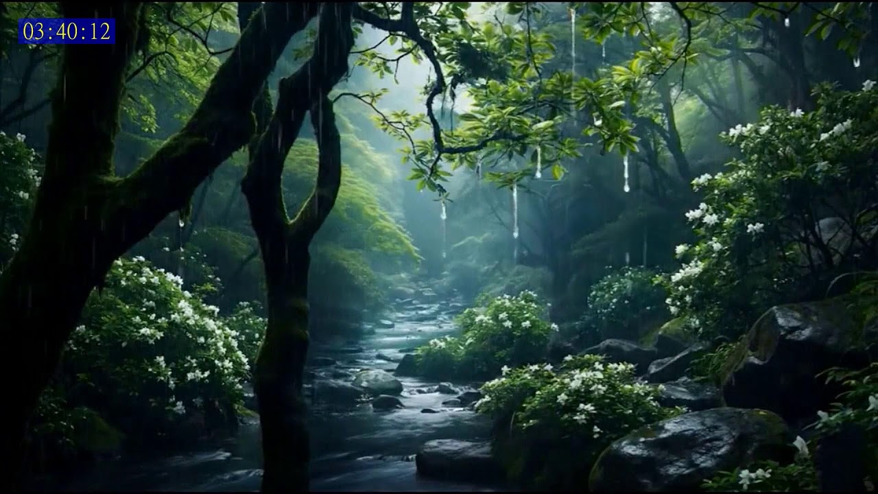Calming Rain Sounds in a Tropical Forest River for Deep Mental Relaxation