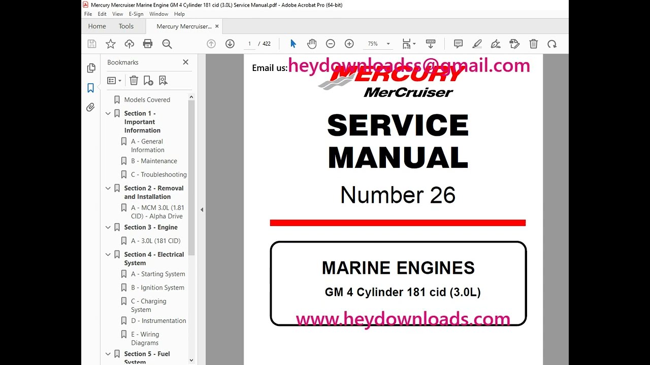 Mercury Mercruiser No 26 GM 4 Cylinder 181 cid (3.0L) Service Manual