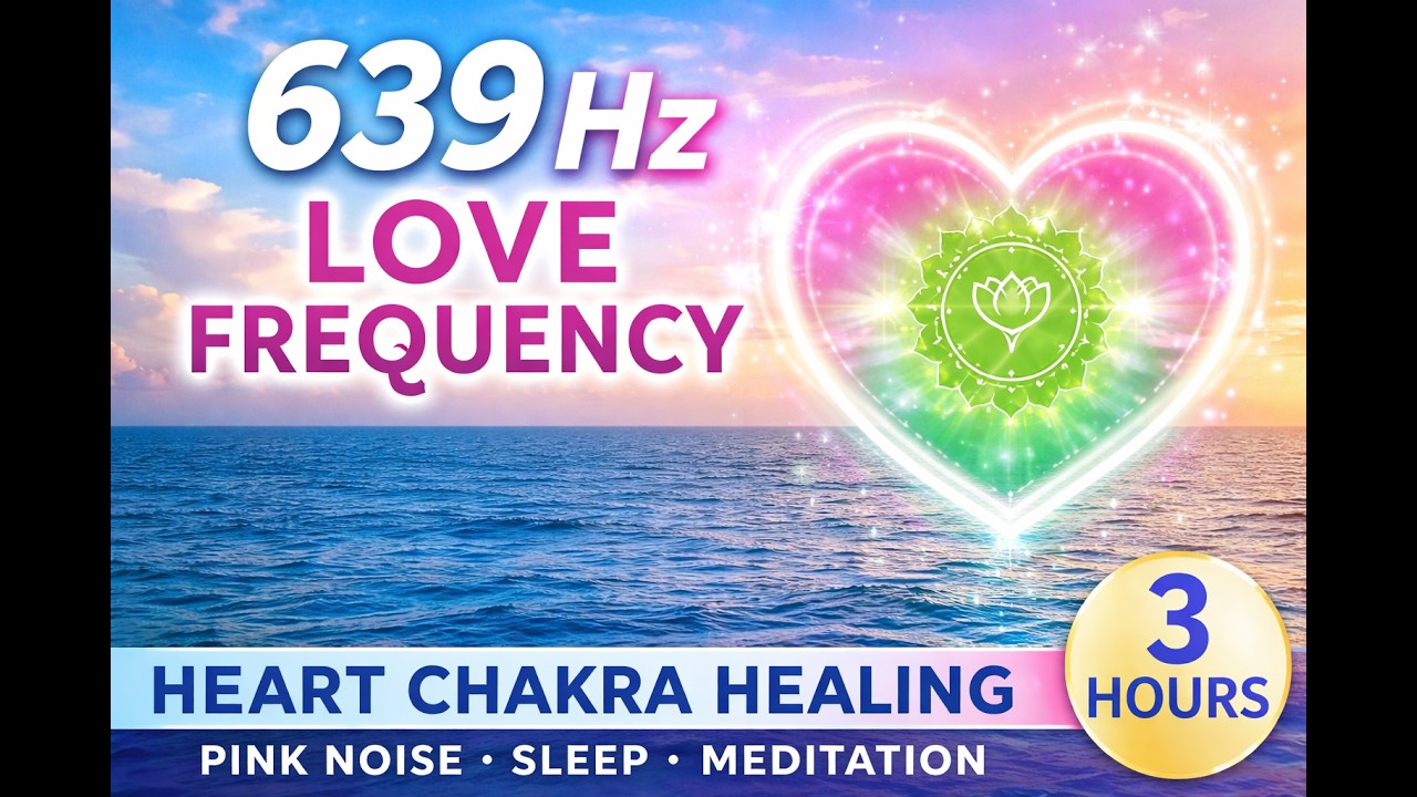 639 Hz Love Frequency Pink Noise 🌊 Heart Chakra Healing & Sleep | Ocean View (3 Hours)