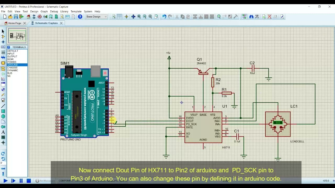 Load Cell Simulation with arduino in Proteus