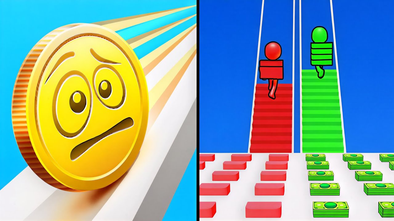 Coin Rush vs Bridge Race - Max Levels Unlocked Speedrun Gameplay