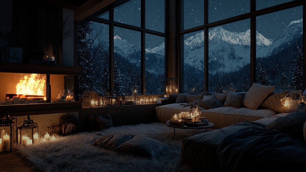Winter Snowfall beside the Fireplace ❄️ A Calm and Silent Atmosphere for Focus
