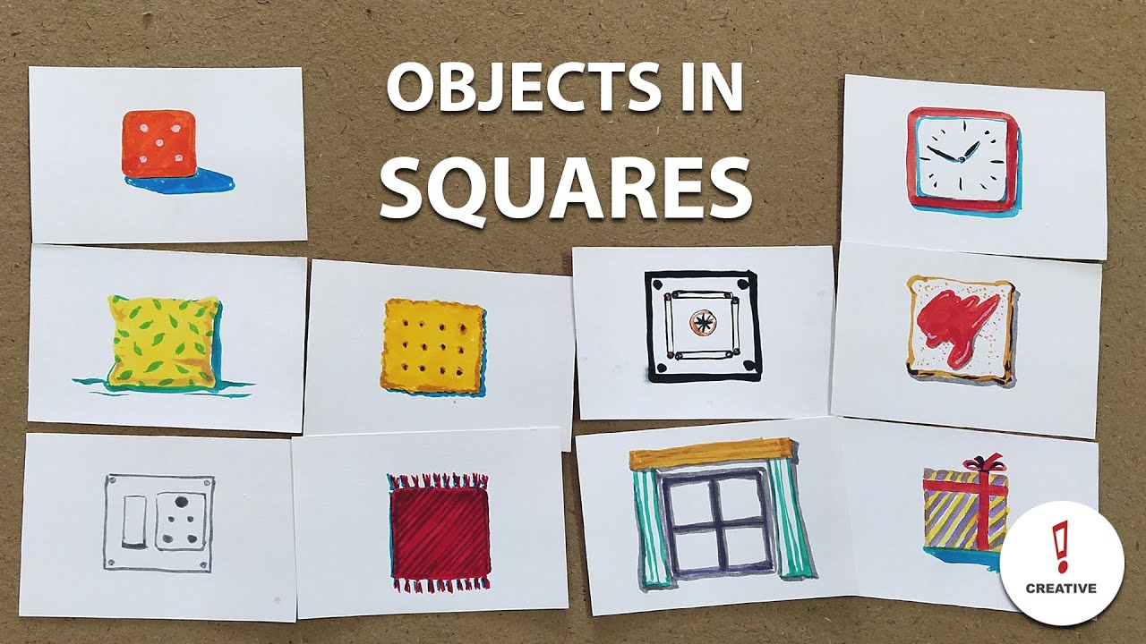 Drawing  object In Square Shapes| Shapes Episode-2|#creative |#creativeenglish |#kidstutorial |