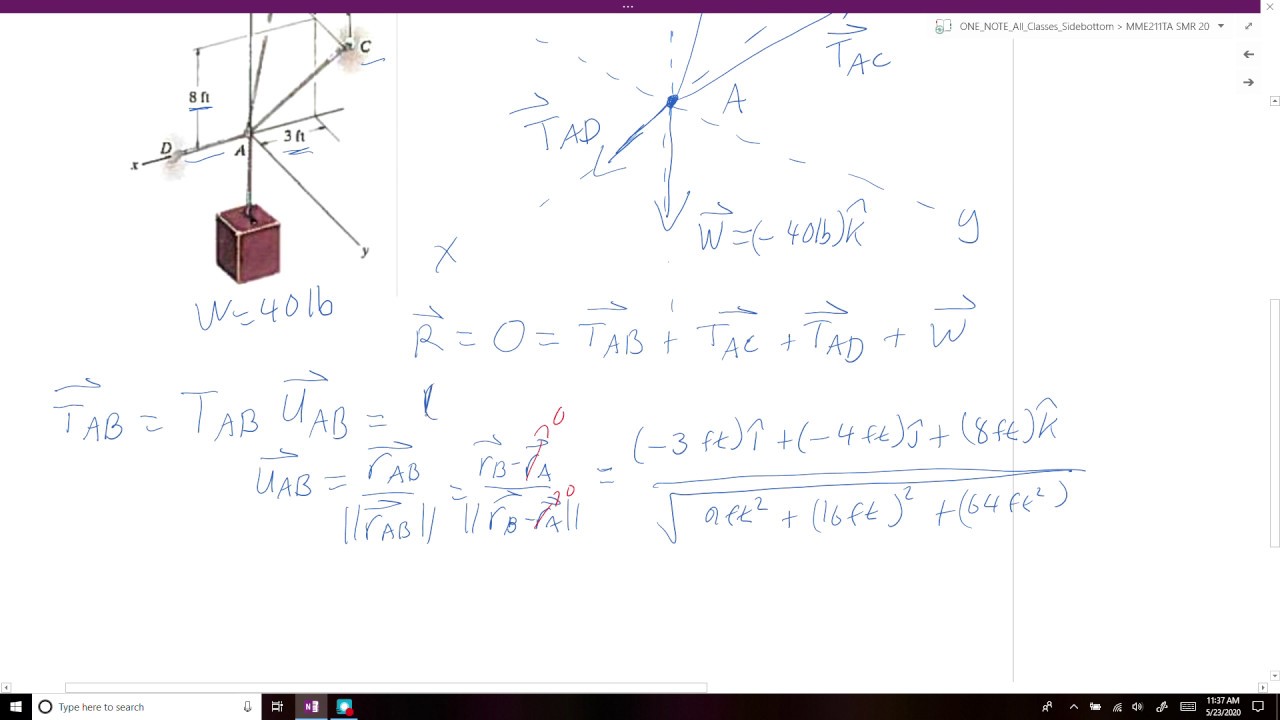 MME 211-L06-#24 Ex 3.7 3D Equil of particle with pos & unit vectors
