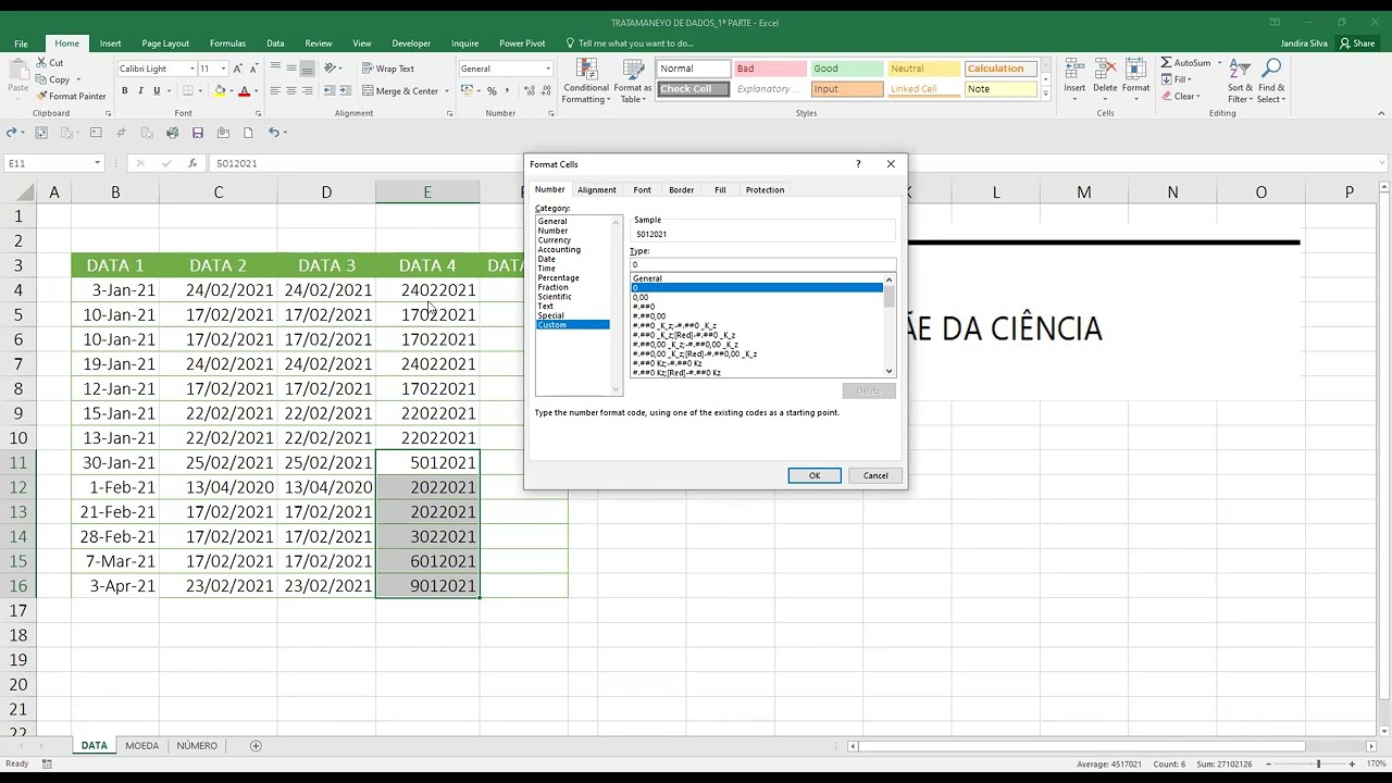 Formatar a célula do Excel como Data