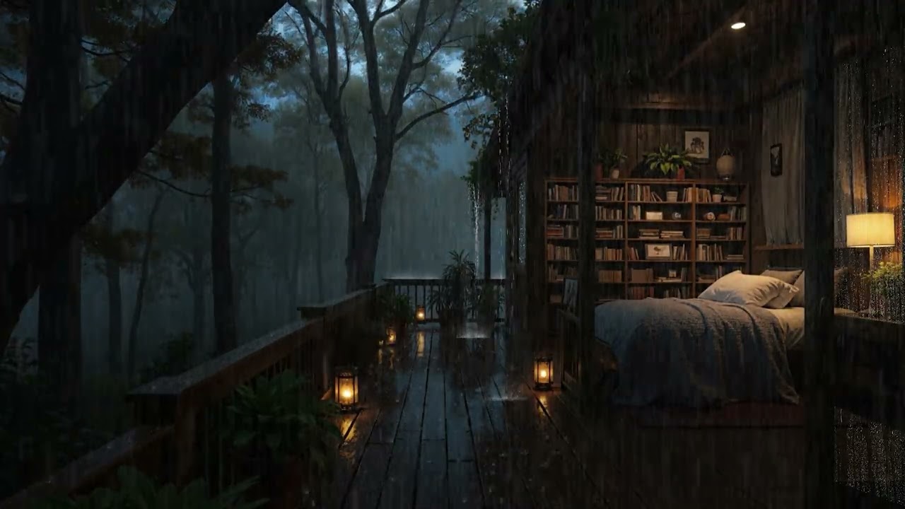 Rain Falling Gently Around a Cabin in the Forest 🌧 | Soothing Night Sounds for Deep Rest