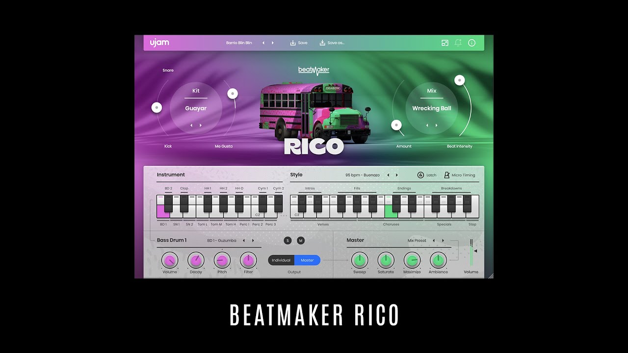 Beatmaker RICO • UJAM • 15 Selected Factory Presets • Reggaeton VST • Drumkits Demo • No Talking