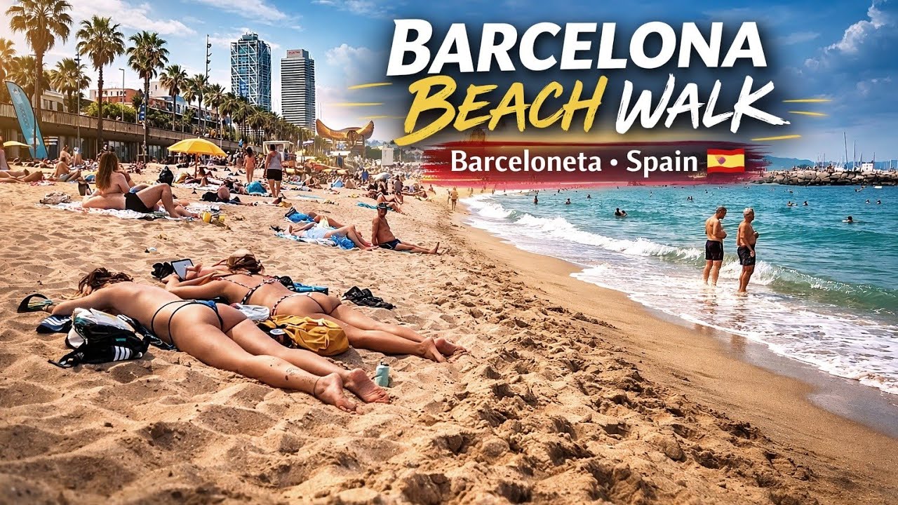 Barcelona Beach Walk 🇪🇸 | Sunny Day at Barceloneta