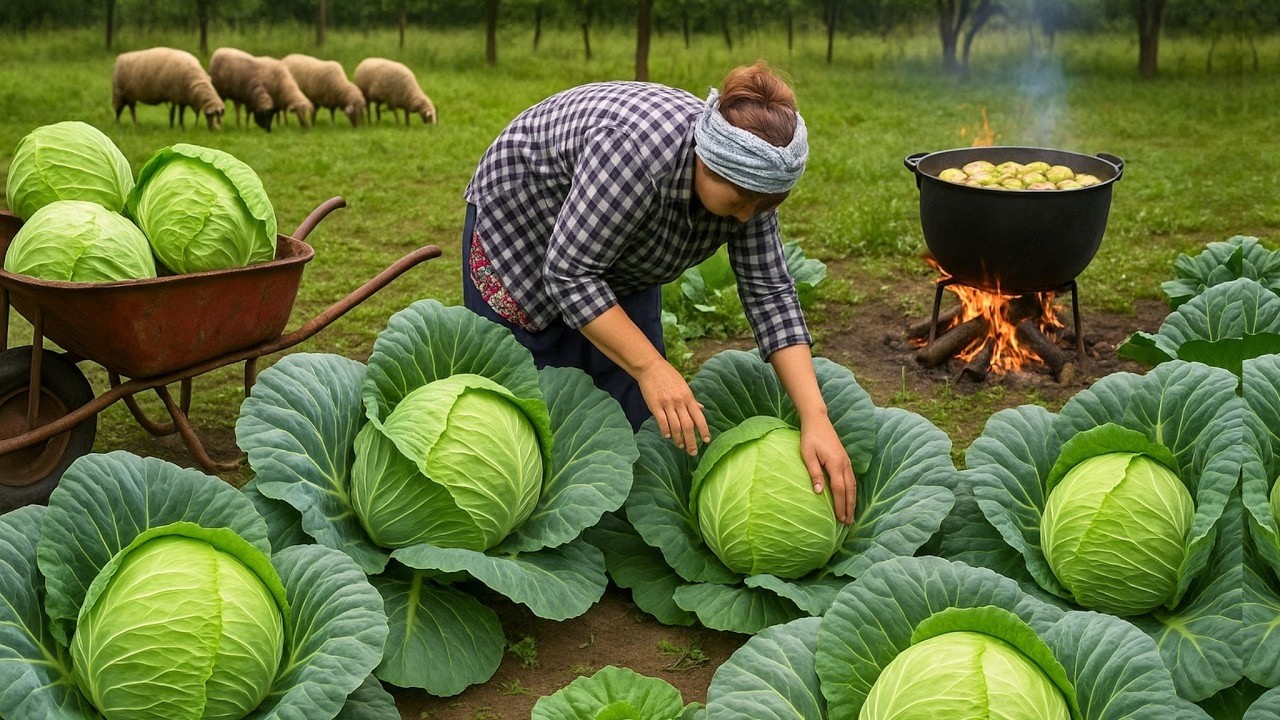 Harvesting Cabbage & Preserving Grape Leaves LIVE | Traditional Dolma in Azerbaijani Village