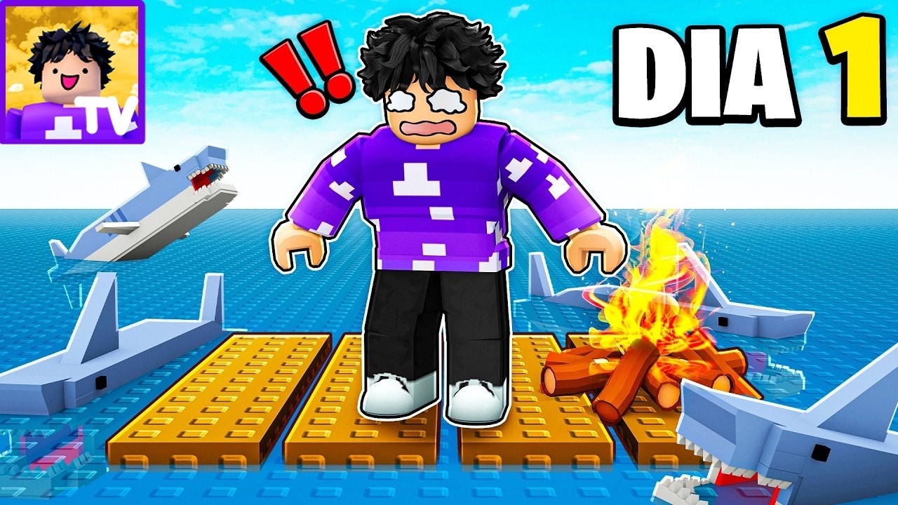 7 DIAS Preso em um RAFT com TUBARÕES no ROBLOX