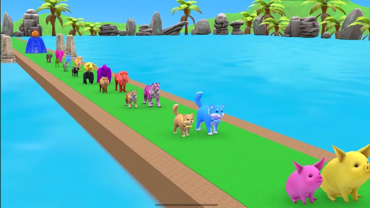 Long Slide Game With Cow Elephant Gorilla Hippopotamus Tiger 3d Animal Game _Full-HD