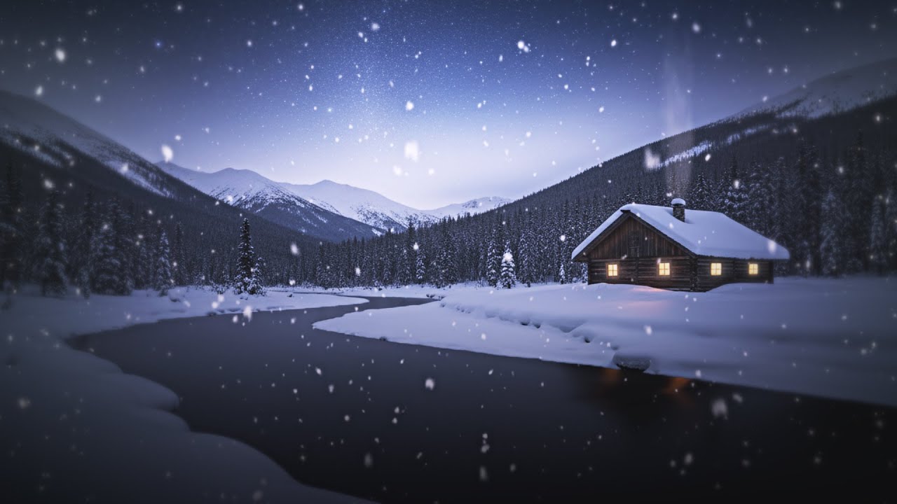 Cabin by the River at Night — Soft Winter Music for Deep Sleep & Peace