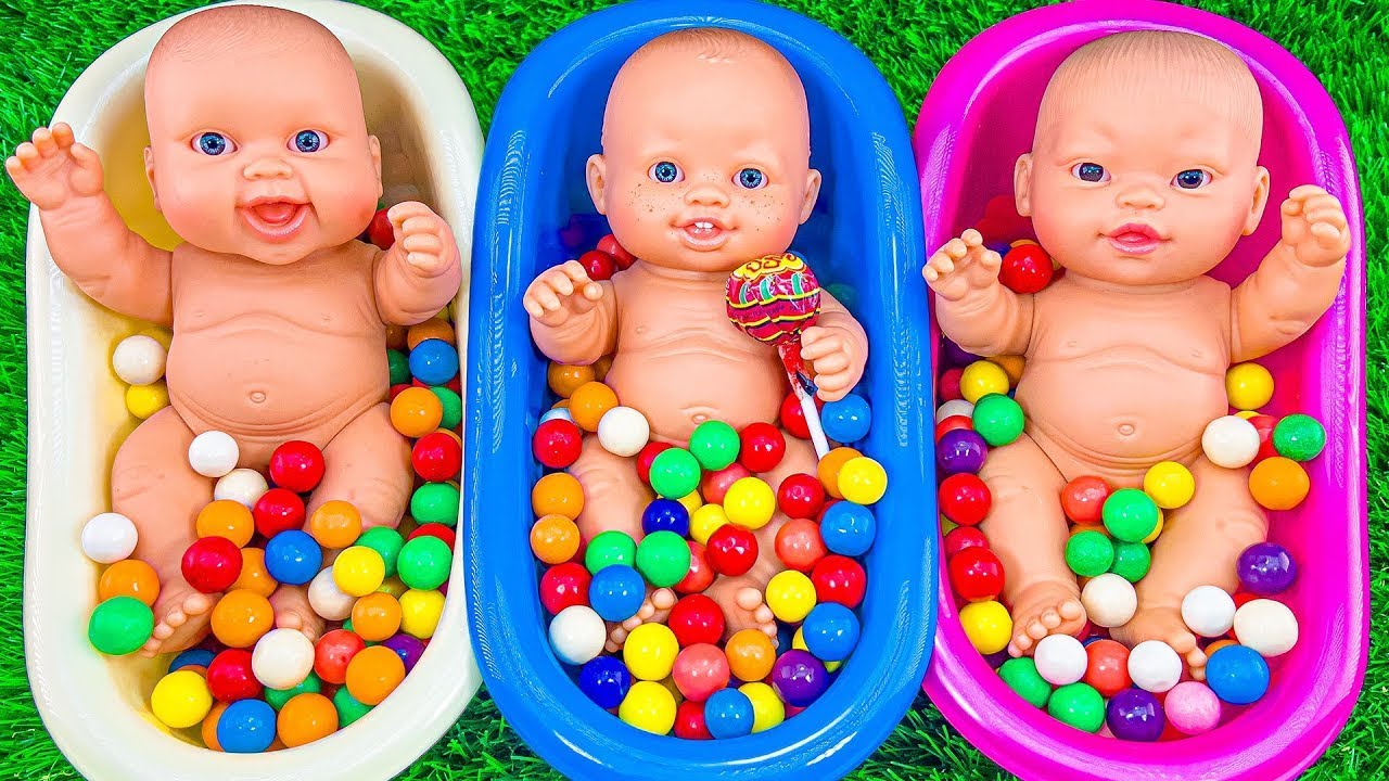 2 Minutes Satisfying Video  Mixing  Candy ASMR & Make Up in 3 Bathtubs with Magic M&M's Slime