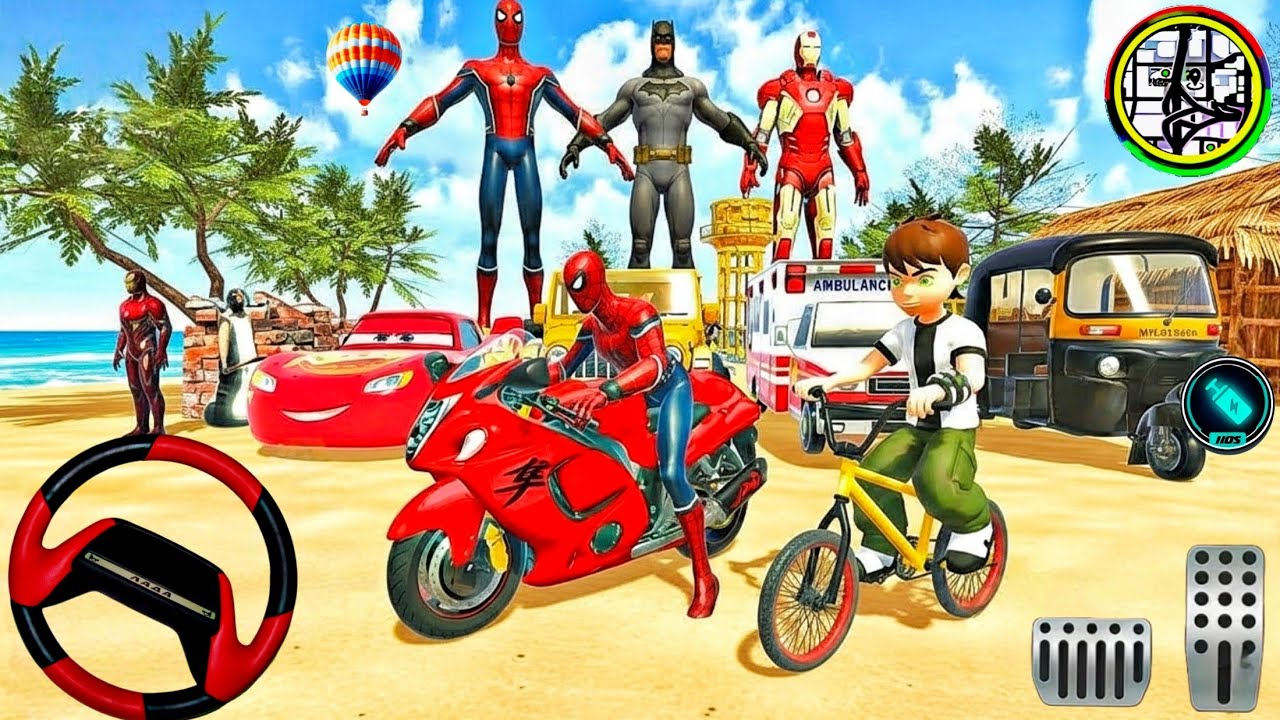 🦚Spiderman Delivery Modified MC Queen Car 👑 Auto Simulator & Ben 🔟 Police Car Showroom 🥰Ambulance 3D