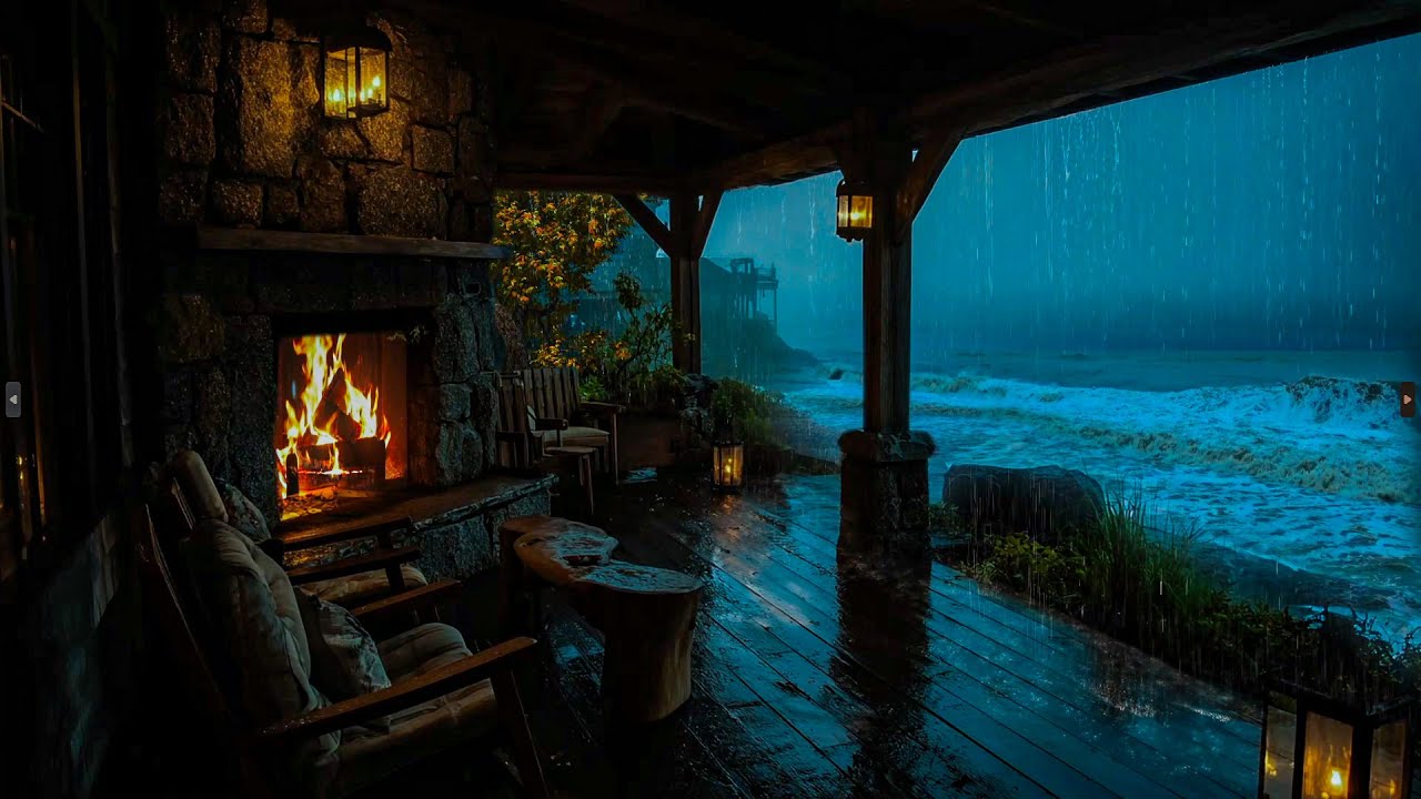 Foggy Coastal Evening | Warm Light, Rain Sounds and Relaxing Sea Breeze