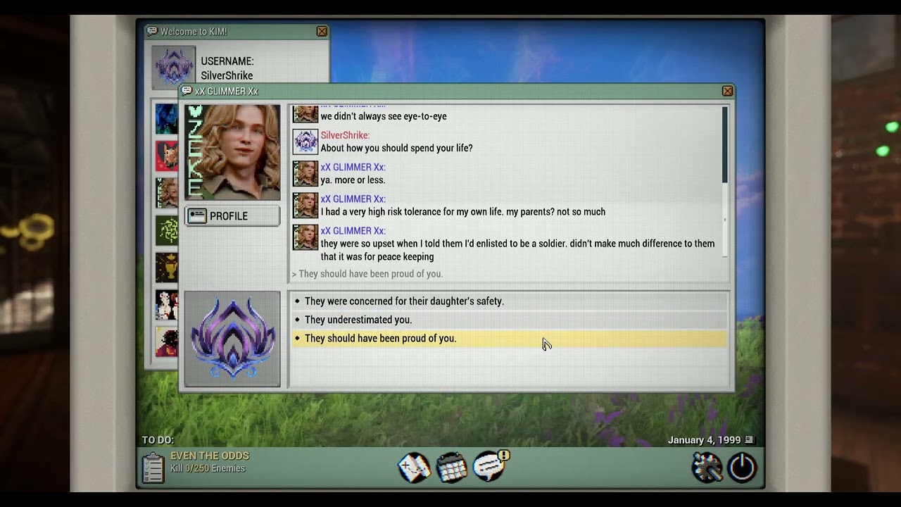 Warframe 1999: Asking Aoi about her family - parents/life/proud/hope options