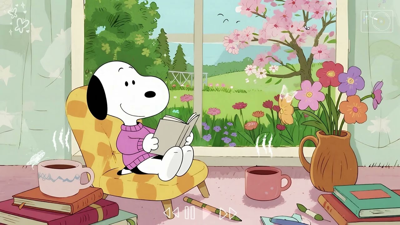 Relaxing Garden View Jazz with Snoopy 🌼 Calm & Happy Vibes