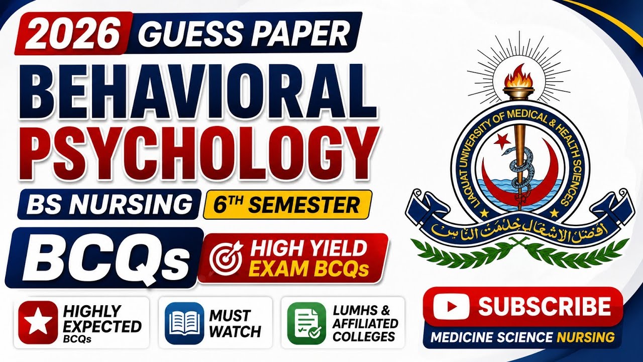 Behavioral Psychology| Guess Paper 2026 | 100 Important BCQS | LUMHS| BSNURSING| 6th Semester 