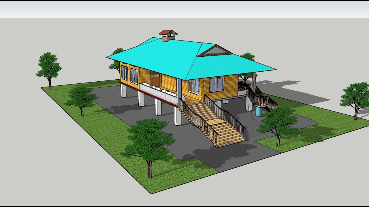 Modernised North Eastern India (Adi) traditional home design. Extended tribal kitchen/ home design.