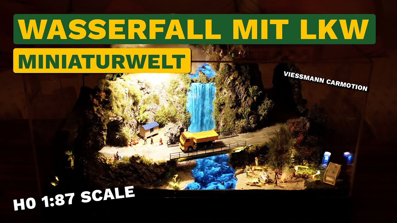 Miniaturwelt - Realistischer Wasserfall & Viessmann CarMotion LKW in 65x40x30cm Box! + Sounddesign
