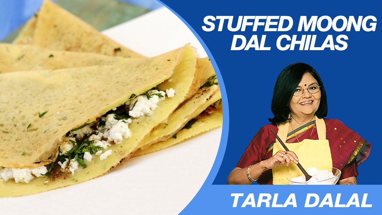 Stuffed Moong Dal Chilas (Cheela) Recipe by Tarla Dalal | Moong Dal Pancakes
