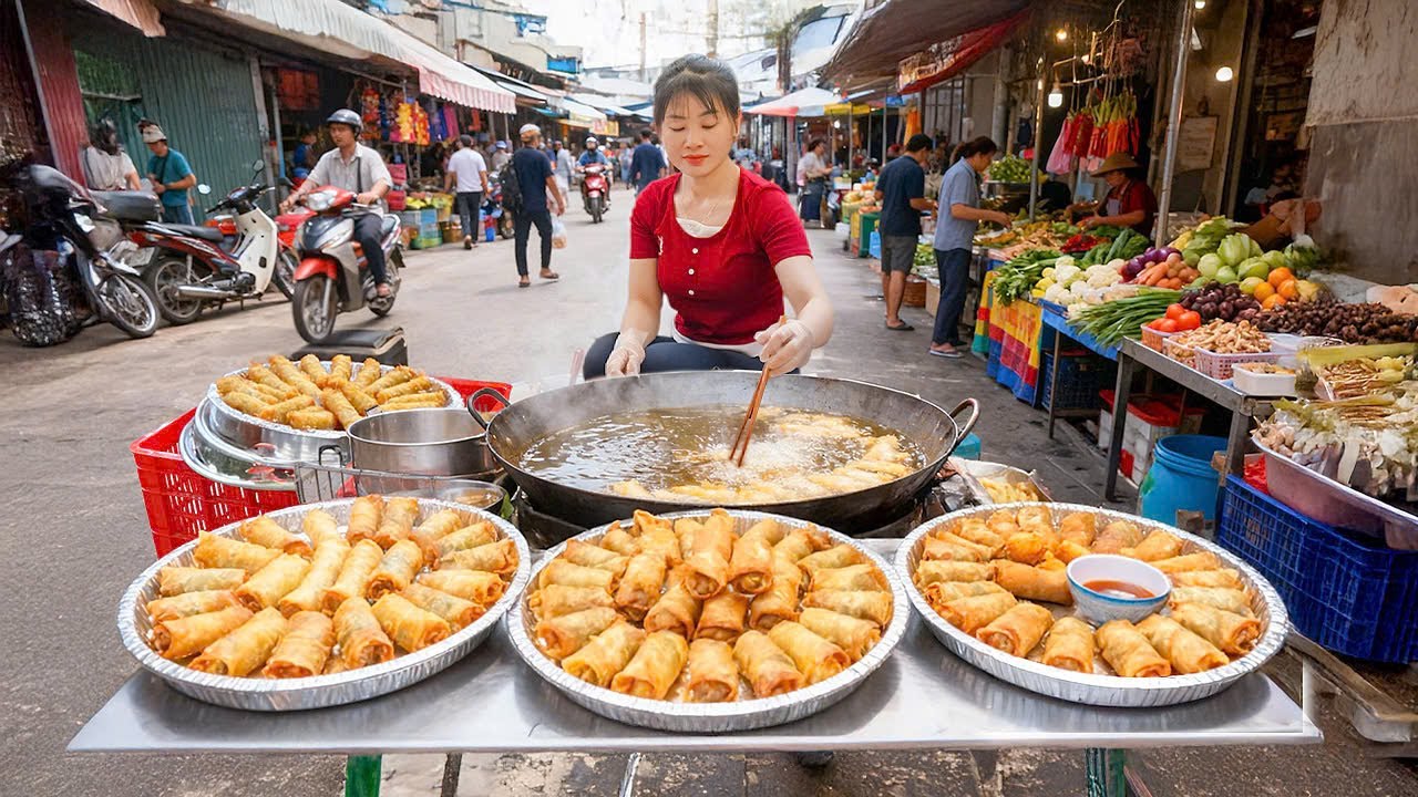 How to Make Fried Spring Rolls and Sell Them at the Market | Nhat My Bushcraft