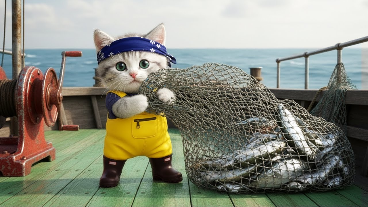 大漁だにゃ!!荒波に挑む猫漁師の仕事!!まるりんの一日に密着🐱⚓