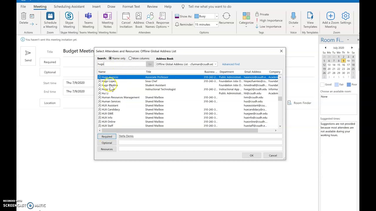 Check Meeting Availability Using Outlook Scheduling Assistant