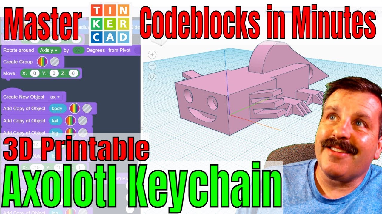 Make a 3D printable Axolotl with Tinkercad Codeblocks in Minutes