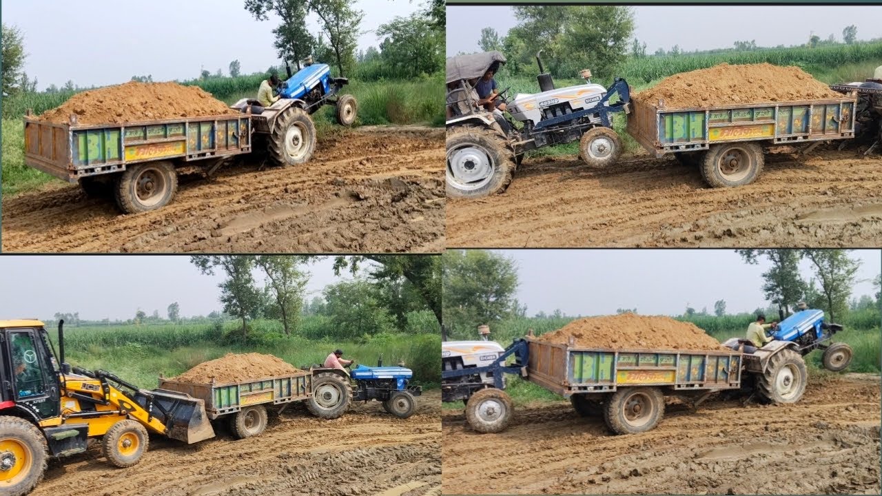 Powertrac 439 Eicher 485 HD mitti ka Dumper full fansa hua JCB machine main nikala