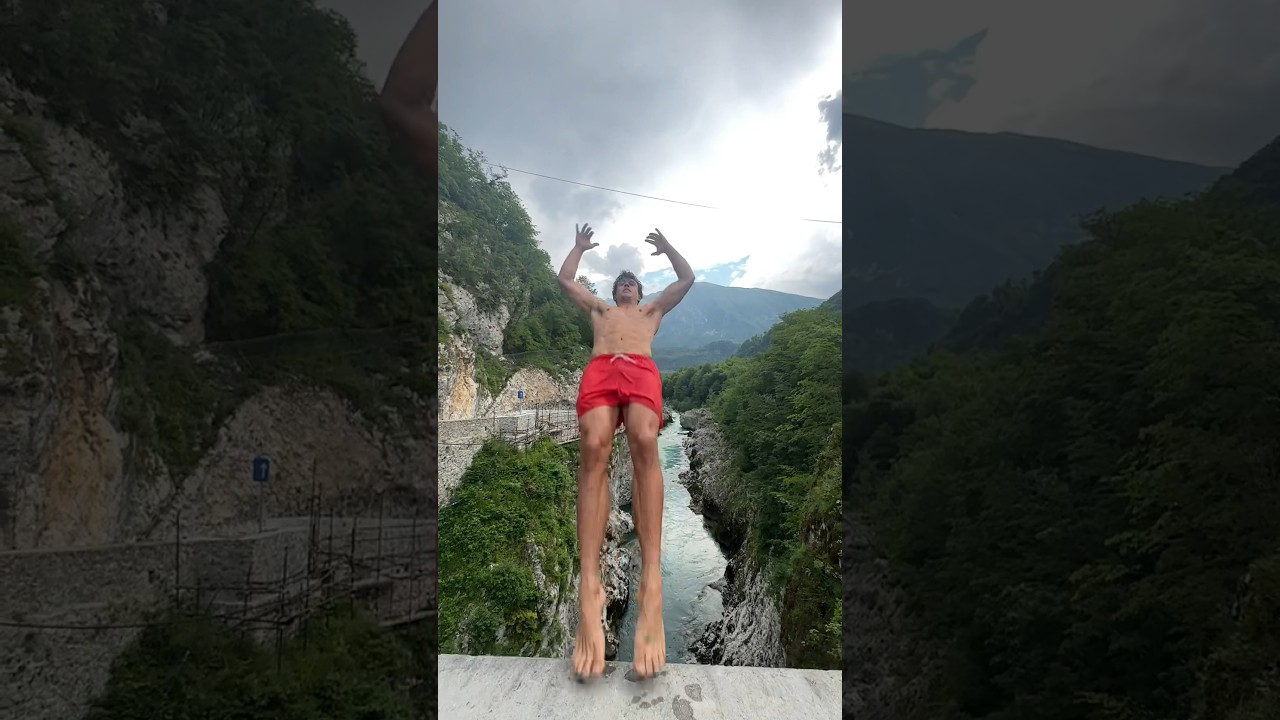60ft bridge jumps into a narrow river 😲