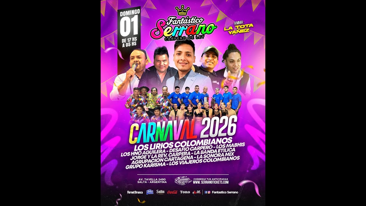 Gambino Stream: Carnaval 2026 en Fantástico Serrano - dom 01 Feb. 2026