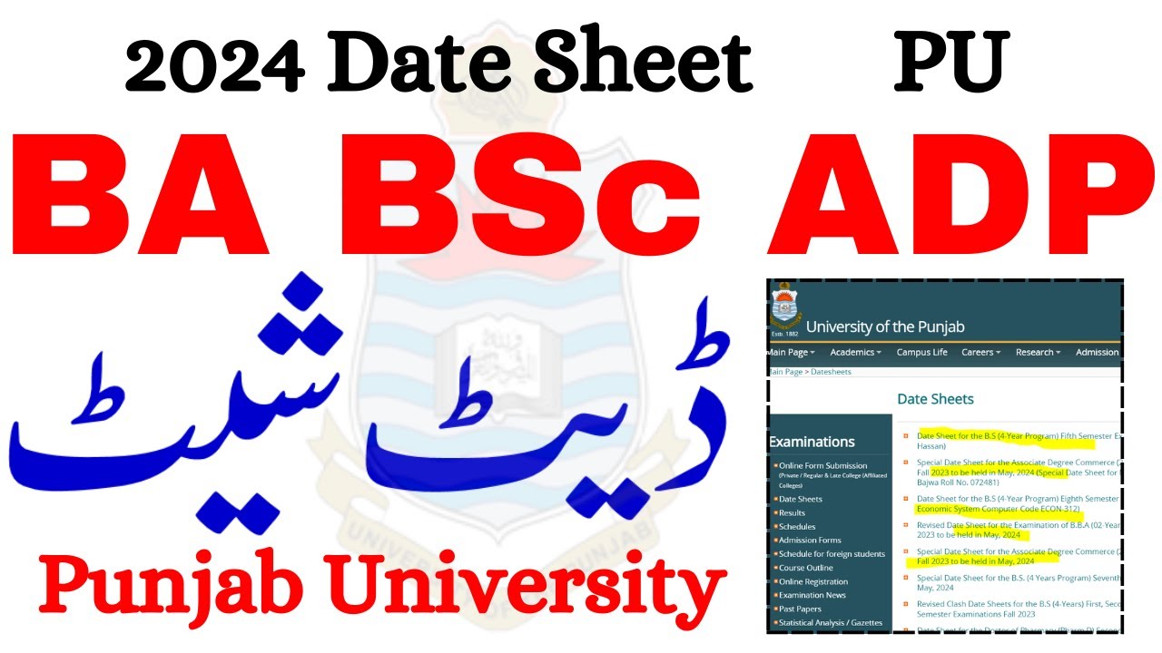 BA BSc ADP Annual 2024 Date Sheet PU | ADA ADS ADC Date Sheet 2024 PU