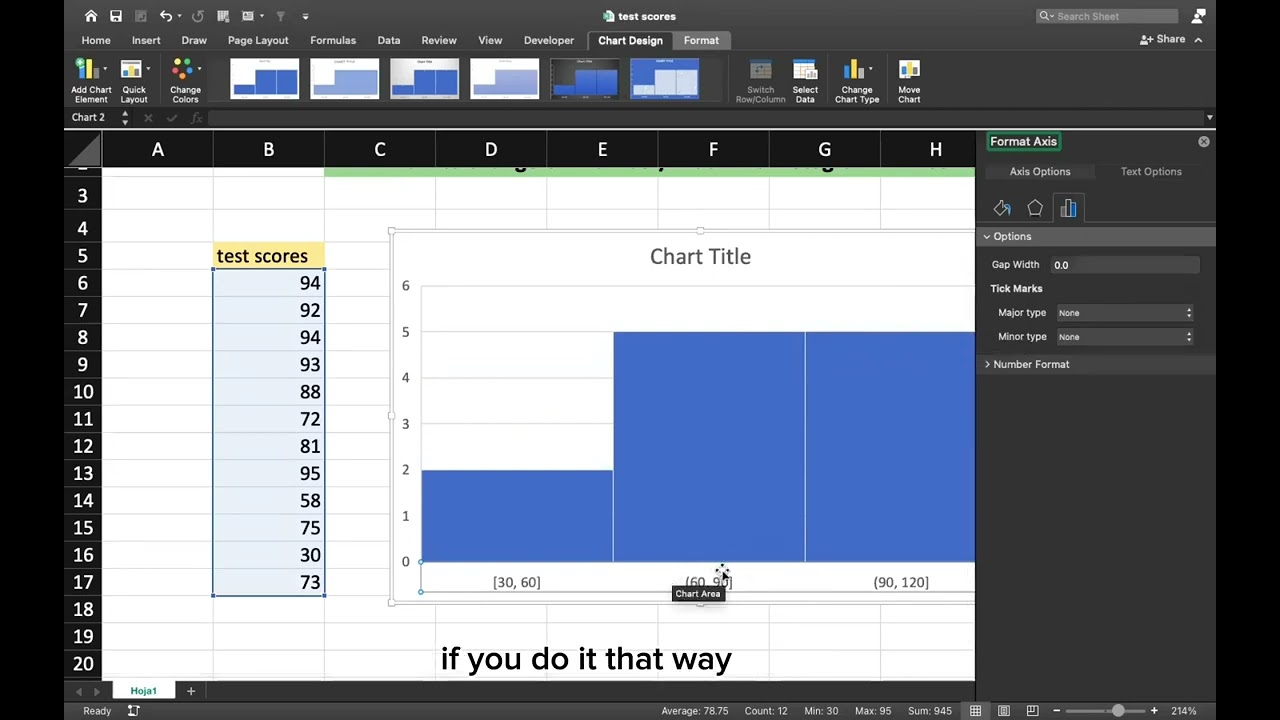 How to change bin number/width in a histogram in Excel for Mac (Cambiar rango en histogram para Mac)